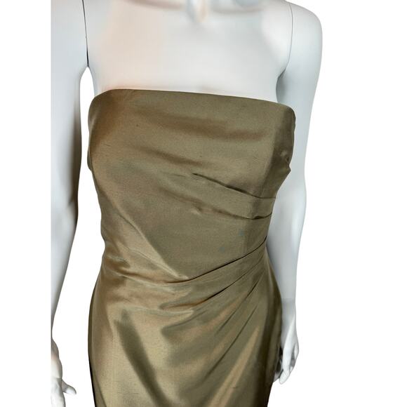 Vintage Kay Unger Sage Green Silk Strapless Midi Dress Embroidered‎ 6 - Picture 2 of 10